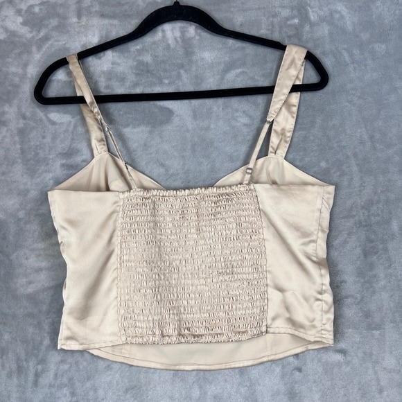 Abercrombie Fitch Y2K Satin Smocked Cami Top Champagne Gold Sweetheart Neckline - Picture 8 of 10
